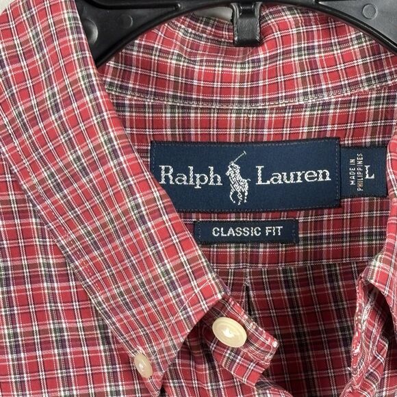 Ralph Lauren Dress shirt Men Large Red Plaid Pony Classic Fit Button Casual READ - Picture 3 of 9